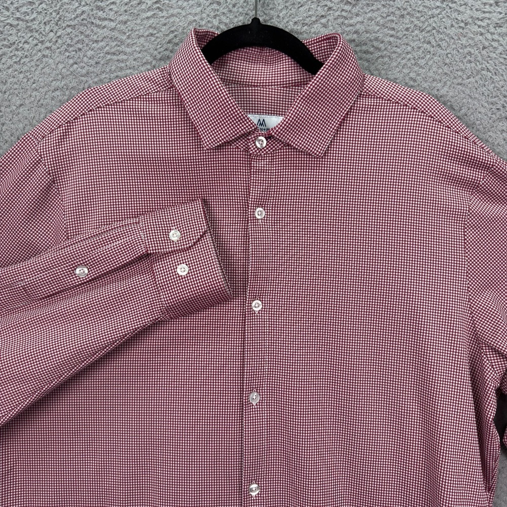 Mizzen + Main Shirt Men XXL Red Check Stretch Performance Trim FIt Office Preppy